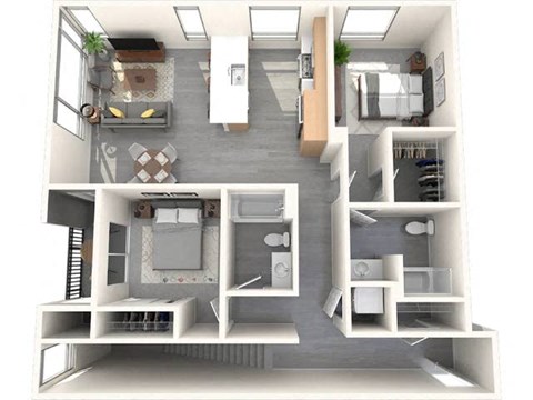 Floor plan for 2 beds, 2 baths, 1105 sqft