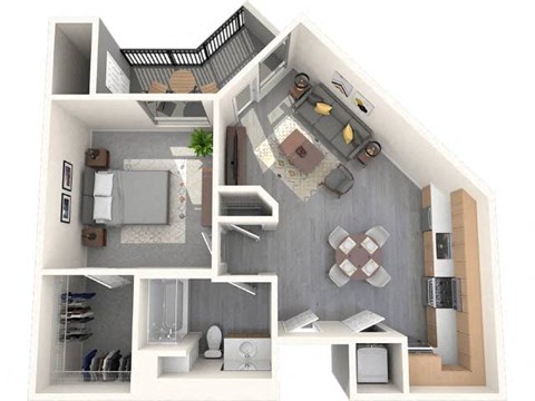 Floor plan for 1 bed, 1 bath, 812 sqft