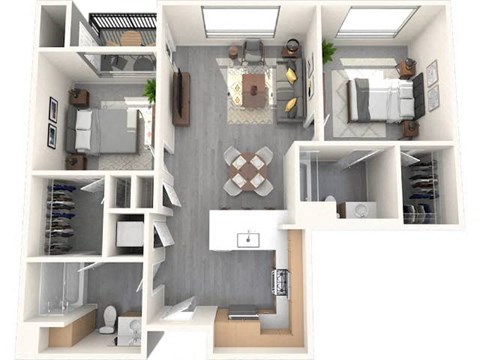 Floor plan for 2 beds, 2 baths, 979 sqft