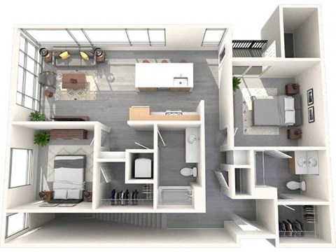 Floor plan for 2 beds, 2 baths, 1166 sqft