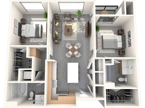 Floor plan for 2 beds, 2 baths, 1132 sqft