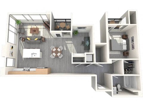 Floor plan for 1 bed, 1 bath, 1077 sqft