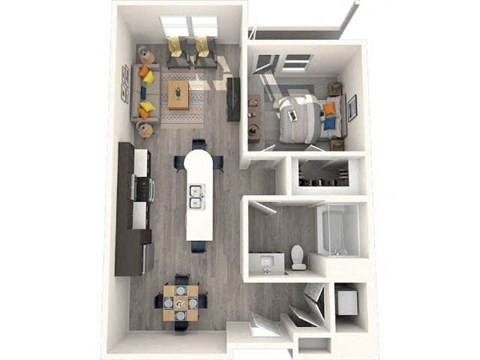 Floor plan for 1 bed, 1 bath, 790 sqft