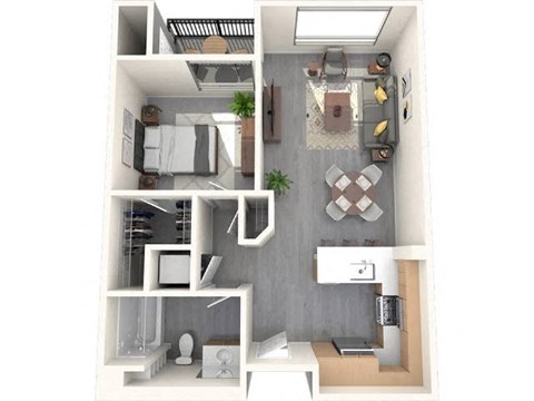 Floor plan for 1 bed, 1 bath, 745 sqft