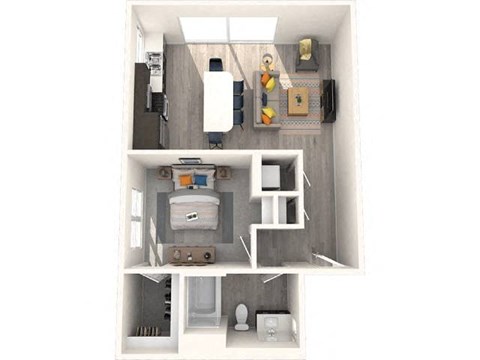 Floor plan for 1 bed, 1 bath, 747 sqft