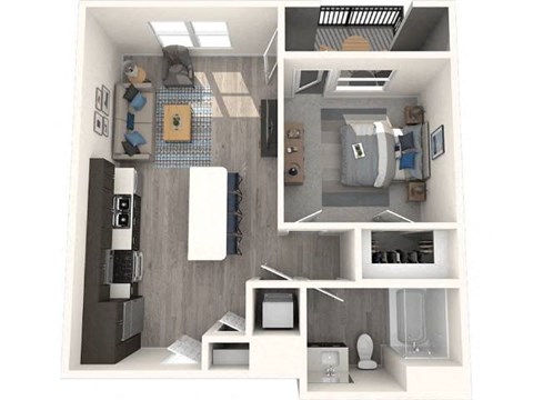 Floor plan for 1 bed, 1 bath, 708 sqft