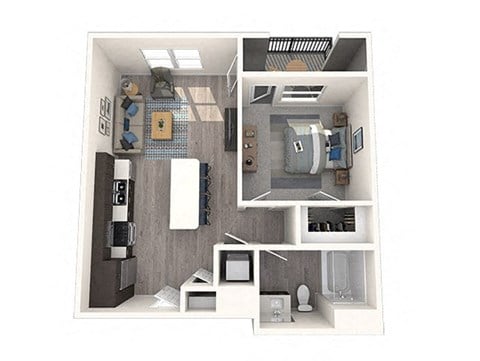 Floor plan for 1 bed, 1 bath, 708 sqft