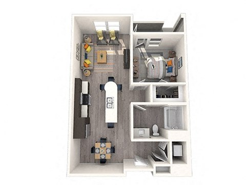 Floor plan for 1 bed, 1 bath