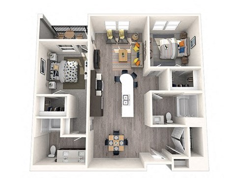 Floor plan for 2 beds, 2 baths, 1124 sqft