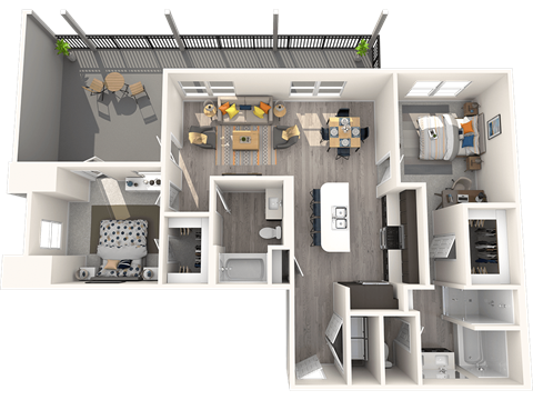 Floor plan for 2 beds, 2 baths, 1241 sqft