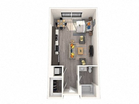 Floor plan for studio, 1 bath, 595 sqft