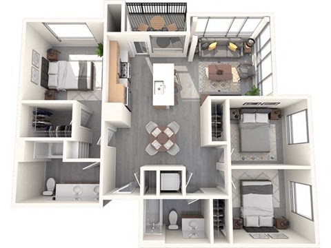 Floor plan for 3 beds, 2 baths, 1354 sqft