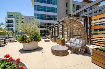Outdoor lounges with fireplaces