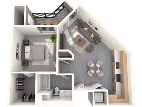 Floor plan for 1 bed, 1 bath, 625 sqft