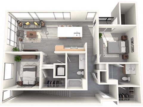 Floor plan for 2 beds, 2 baths, 1255 sqft