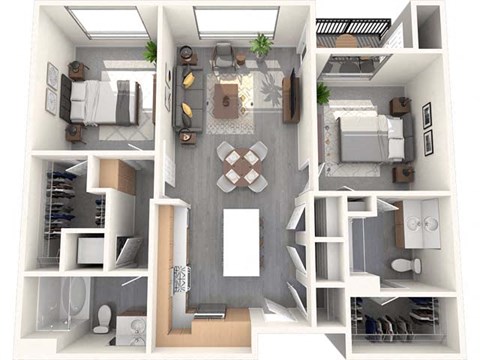 Floor plan for 2 beds, 2 baths, 1102 sqft