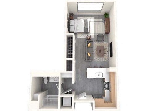 Floor plan for studio, 1 bath, 532 sqft