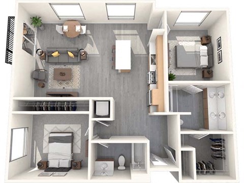 Floor plan for 2 beds, 2 baths, 1244 sqft
