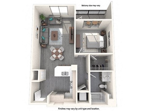 Floor plan for 1 bed, 1 bath, 786 sqft