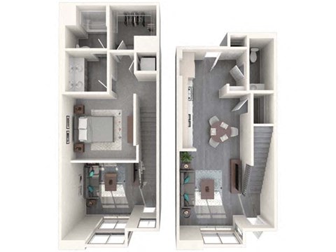 Floor plan for 1 bed, 1.5 baths, 996 sqft