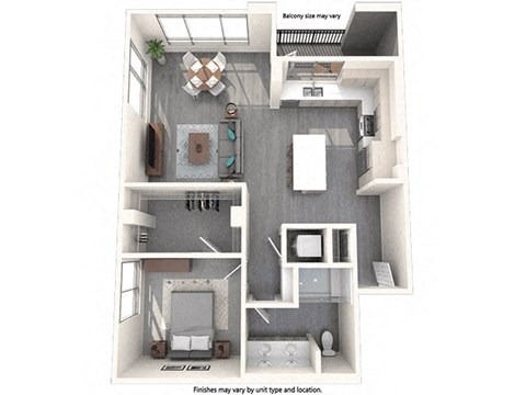 Floor plan for 1 bed, 1 bath, 1000 sqft