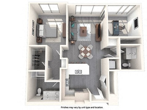 Floor plan for 2 beds, 1.5 baths, 1002 sqft