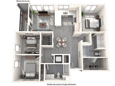 Floor plan for 3 beds, 2 baths, 1353 sqft