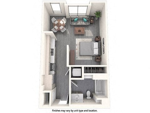 Floor plan for studio, 1 bath, 596 sqft
