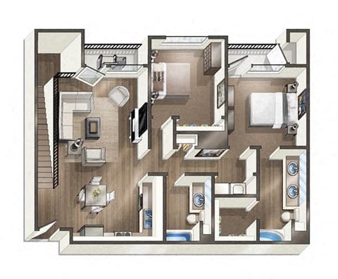 Floor plan for 2 beds, 2 baths, 1203 sqft