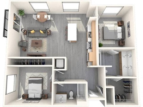 Floor plan for 2 beds, 2 baths, 1244 sqft