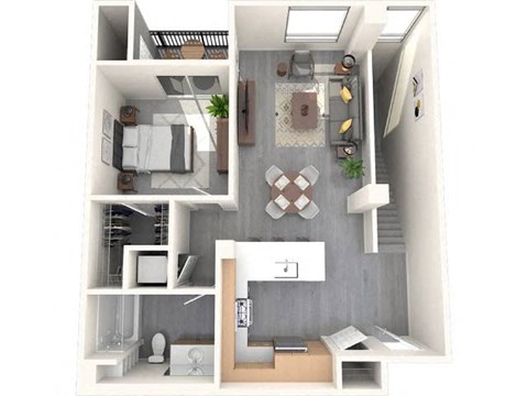 Floor plan for 1 bed, 1 bath, 879 sqft