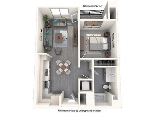 Floor plan for 1 bed, 1 bath, 740 sqft