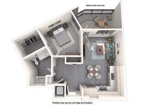 Floor plan for 1 bed, 1 bath, 759 sqft