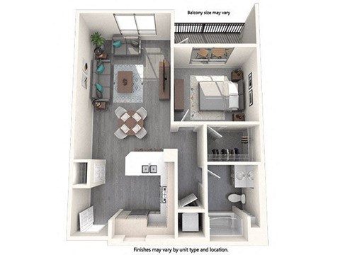 Floor plan for 1 bed, 1 bath