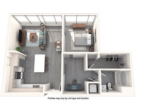 Floor plan for 1 bed, 1 bath, 9333 sqft