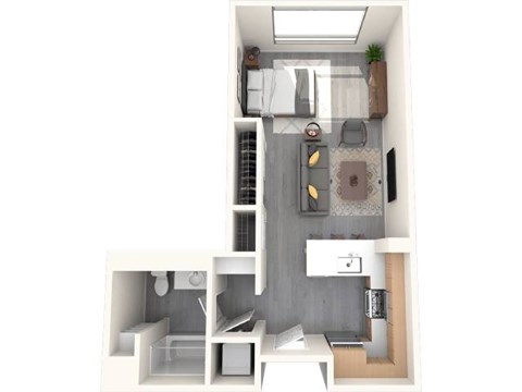 Floor plan for studio, 1 bath, 568 sqft