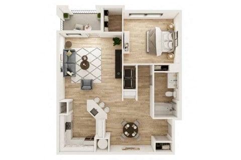 Floor plan for 1 bed, 1 bath, 890 sqft