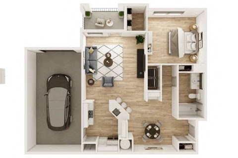 Floor plan for 1 bed, 1 bath, 890 sqft