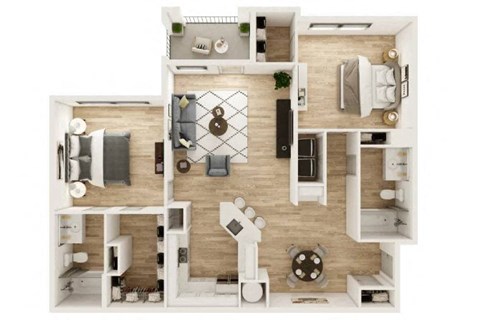 Floor plan for 2 beds, 2 baths, 1186 sqft