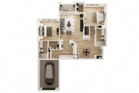 Floor plan for 2 beds, 2 baths, 1186 sqft