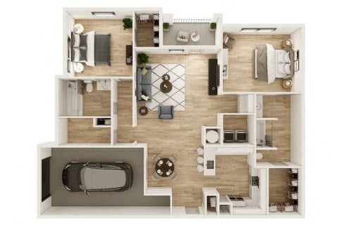 Floor plan for 2 beds, 2 baths, 1324 sqft