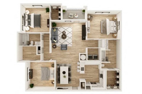 Floor plan for 3 beds, 2 baths, 1491 sqft