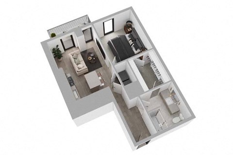 Floor plan for 1 bed, 1 bath, 754 sqft