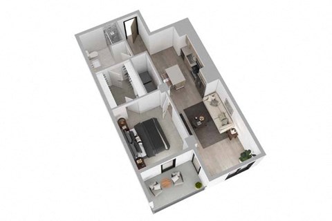 Floor plan for 1 bed, 1 bath, 836 sqft
