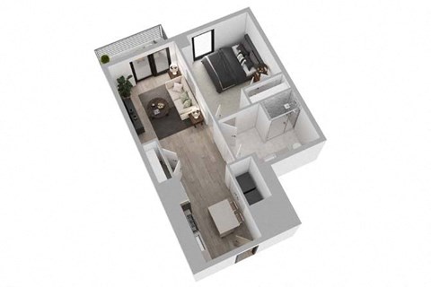 Floor plan for 1 bed, 1 bath, 751 sqft