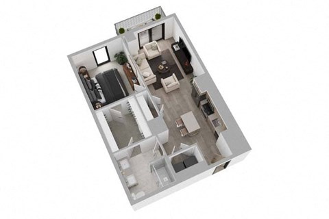 Floor plan for 1 bed, 1 bath, 861 sqft