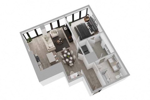 Floor plan for 1 bed, 1 bath, 932 sqft
