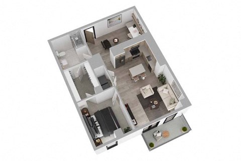 Floor plan for 1 bed, 1 bath, 958 sqft