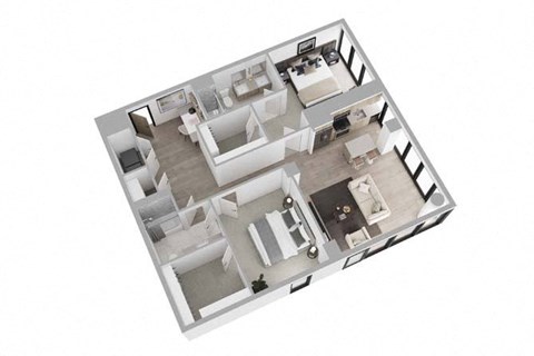 Floor plan for 2 beds, 2 baths, 1442 sqft