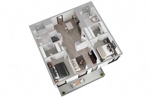 Floor plan for 2 beds, 2 baths, 1264 sqft